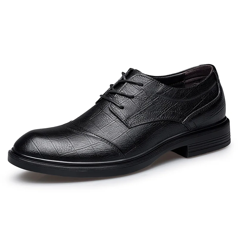 Genuine Leather Men Shoes Business Oxfords Men Casual Shoes Cow Leather Male Footwear Work Formal Shoes - Цвет: Black