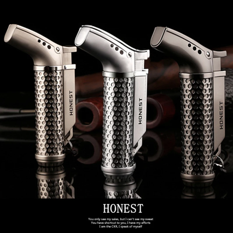 

Metal Cigar Lighter Windproof Turbo Torch Lighter Butane Jet Portable Spray Gun Lighter Keychain Random Color No Gas