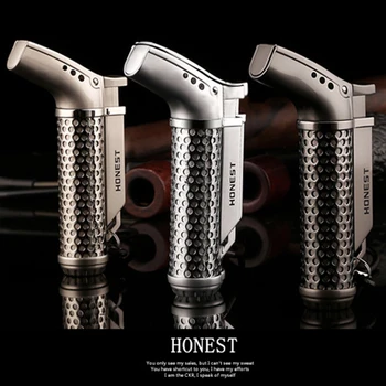 

Metal Cigar Lighter Windproof Turbo Torch Lighter Butane Jet Portable Spray Gun Lighter Keychain Random Color No Gas