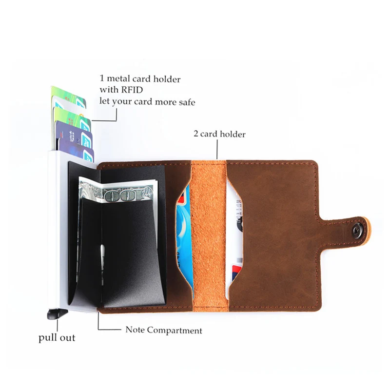 

Men And Women Credit Card Holder Single Box Pu Leather Vintage Mini Safe Aluminum Antimagnetic Purse Exquisite Card Case