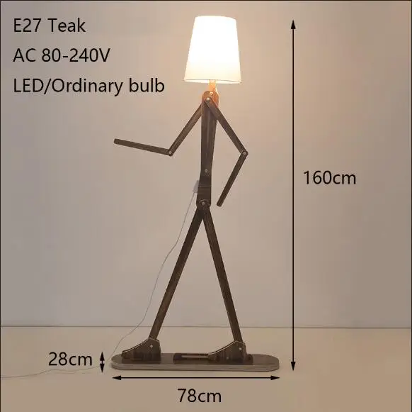 Nordic современный творческий гуманоид пол свет E27 220 В светодиодный личность Торшер для спальни Ресторан гостиная кухня исследование - Цвет абажура: Teak