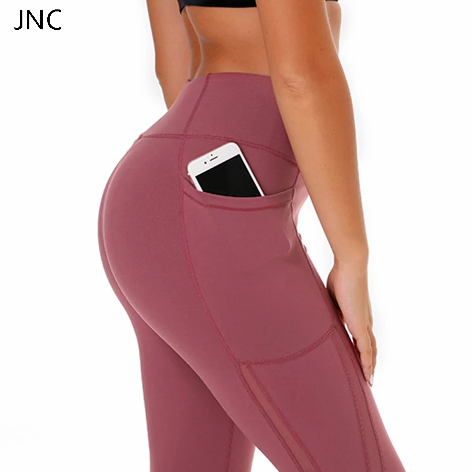

Women's fitness yoga pants high waist tummy control gym leggings mesh side workout yoga leggings side phone pocket sports pants