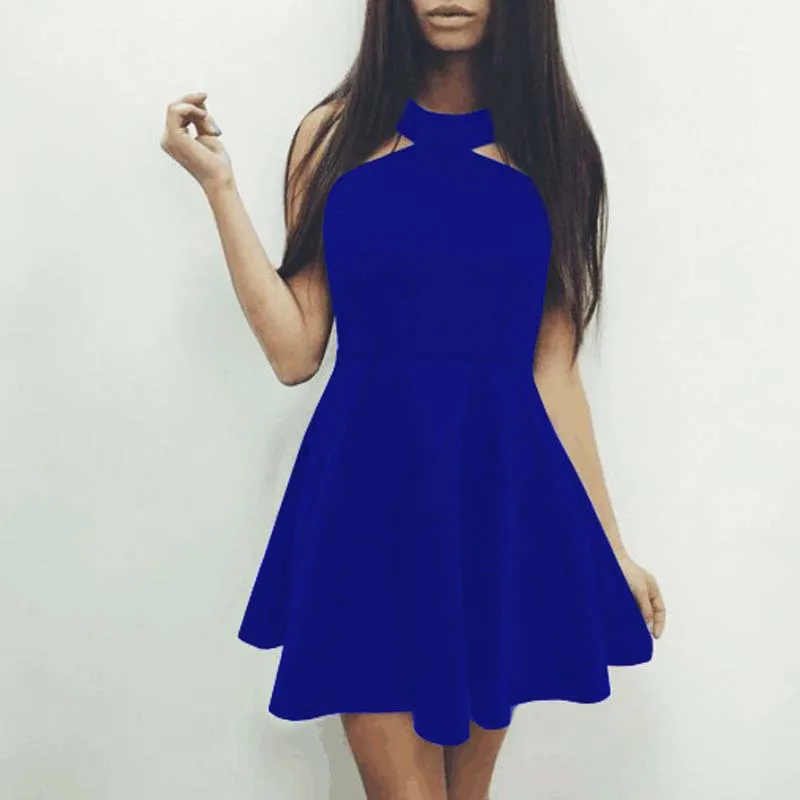 Summer Dress Rushed A-line New Mini Robe 4-color Sleeveless Big Open Poncho Halter Womens E0344# | Женская одежда