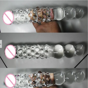 12*2.2 inch large glass dildo +3 anal beads,huge double dildo dong fake penis dick,giant dildos for woman lesbian gay sex toys 1