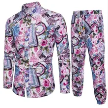 Tang cool Новое поступление мужской комплект рубашка и брюки Полная длина Повседневная рубашка костюм Модный цветочный 3d принт плюс размер 4XL5XL