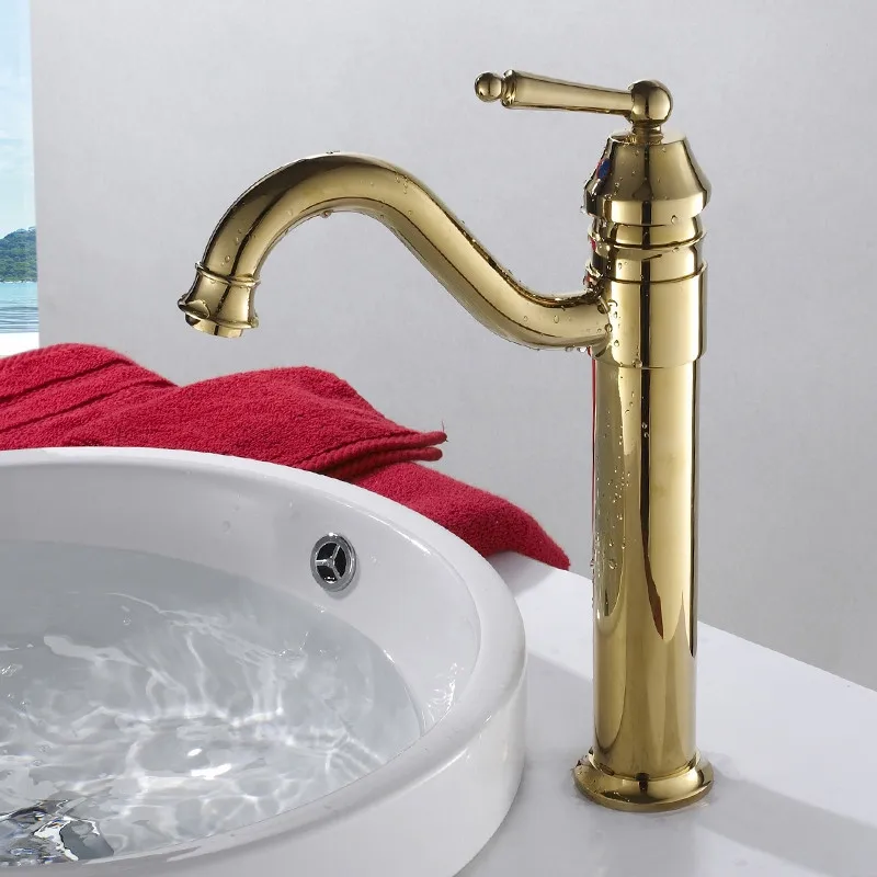 

Bathroom Basin Faucets Brass Sink Mixer Tap Hot and Cold Single Handle 360 Degree Rotation Deck Mounted Gold/Chrome Water Crane