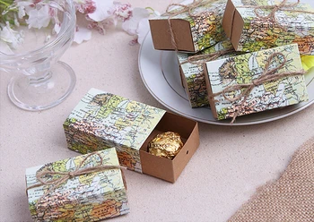 

New Arrival Factory Directly Sale 50 Pieces/Lot World Map Wedding Favor Candy Boxes Gift Box Sugar Candy Box With Burlap