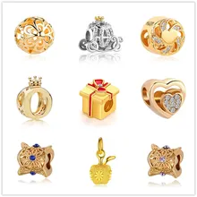 Минимальный заказ 1 шт. золотое Европейское свадебное кольцо Корона Тыква автомобиль diy бисер Подходит Pandora браслет для женщин ювелирные изделия EL149