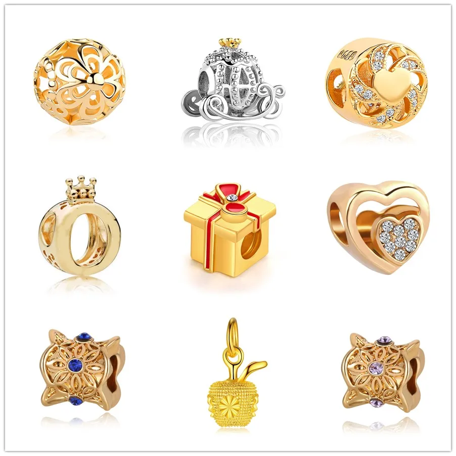 

MOQ 1pc free shipping gold european wedding ring crown pumpkin car diy bead Fit Pandora Charm Bracelet for women jewelry EL149