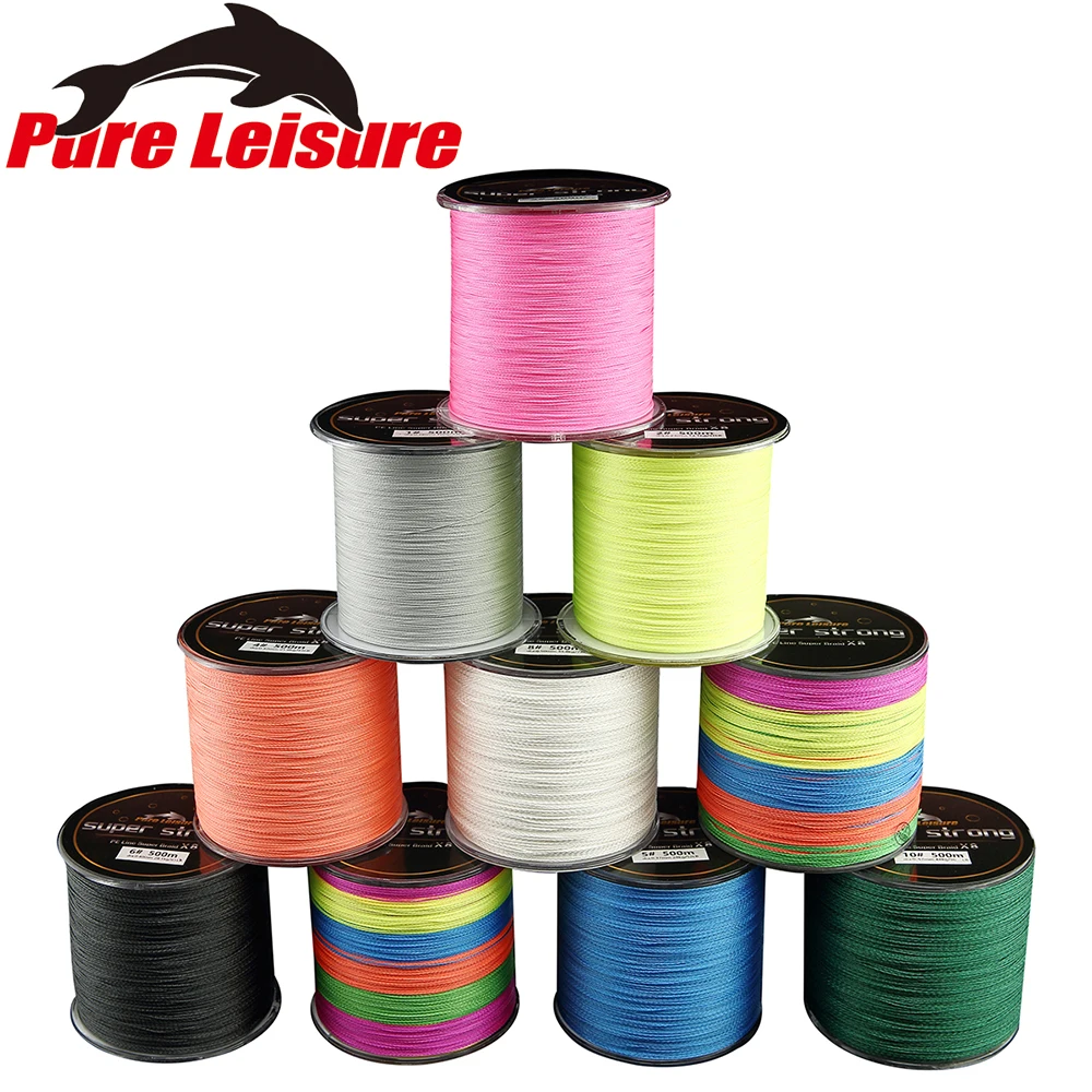 

PureLeisure Fishing Line 8 Strands 500m Strong PE Tresse 8 Brins Braided Fishing Line Tresse Peche 8 Braid 13-200LB 9 Colors