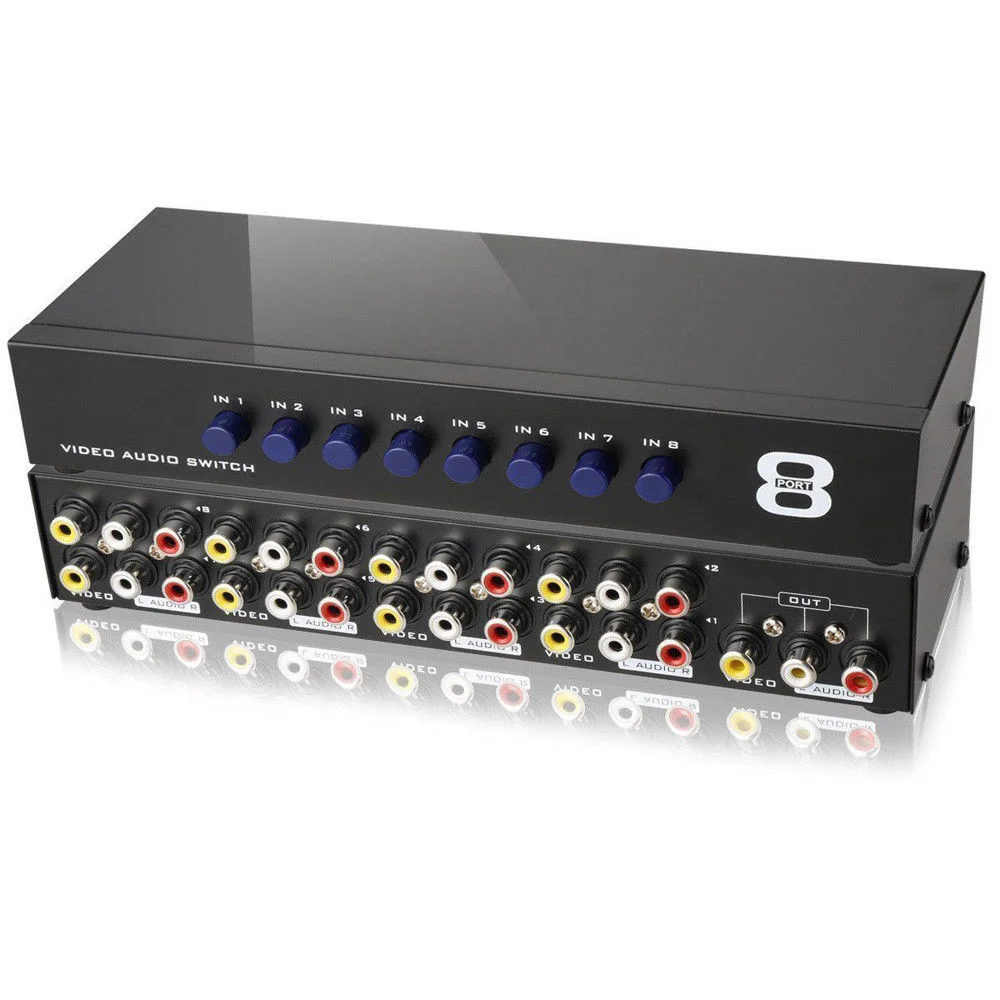 New 8 In 1 Out Composite Video Audio 3 RCA AV Switch Switcher Box