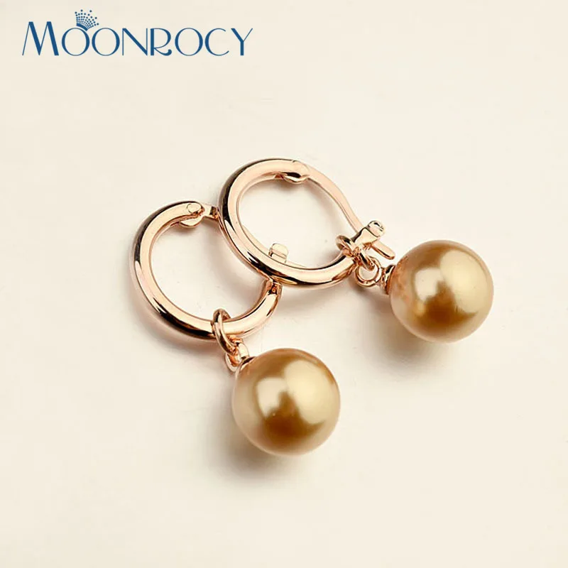 

MOONROCY Free Shipping Fashion Jewelry Austrian Crystal For Women rose Gold Color Imitation pearl Earring Gift