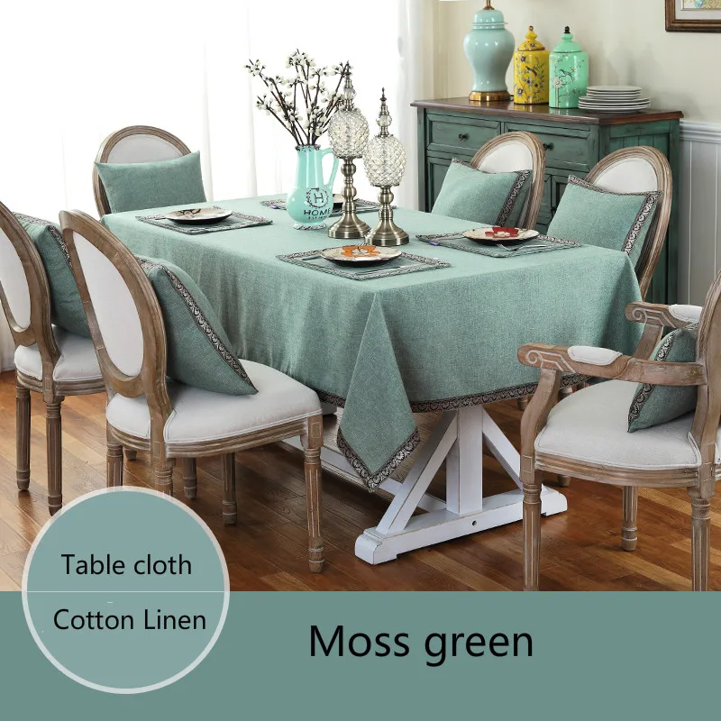 Moss green Скатерть в скандинавском простом стиле, скатерть из хлопка и льна, одноцветная прямоугольная/квадратная Скатерть для свадьбы/вечерние/столовой - Цвет: Moss green
