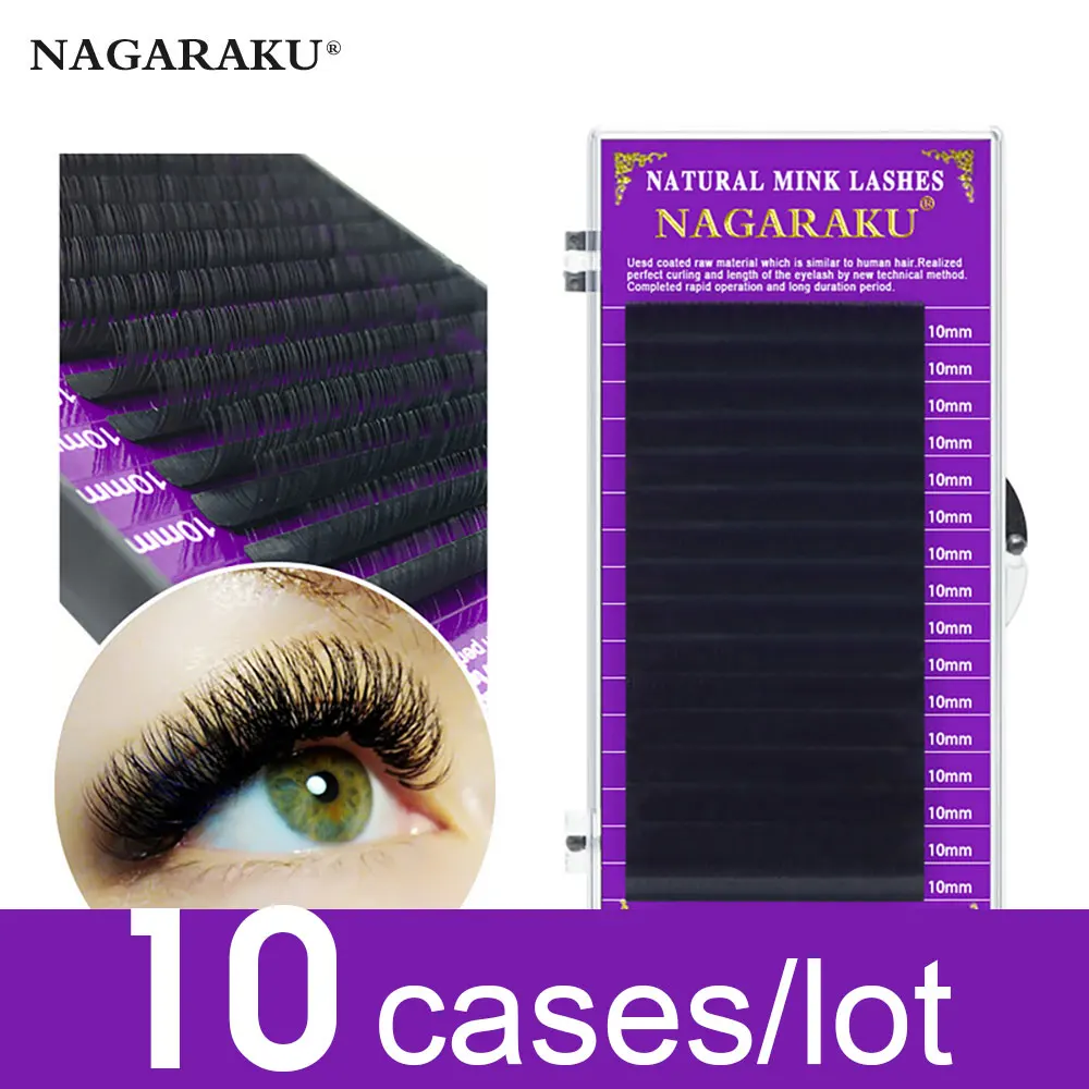 NAGARAKU 10 чехлов/Лот, высокое качество, норковые ресницы для наращивания, индивидуальные ресницы, натуральные ресницы для макияжа, накладные ресницы