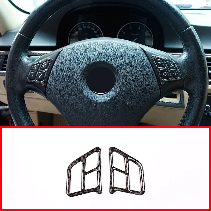 

2pcs Real Carbon Fiber Steering Wheel Button Frame Stickers Trim For BMW E90 E92 3 Series 2005-2012 Accessories