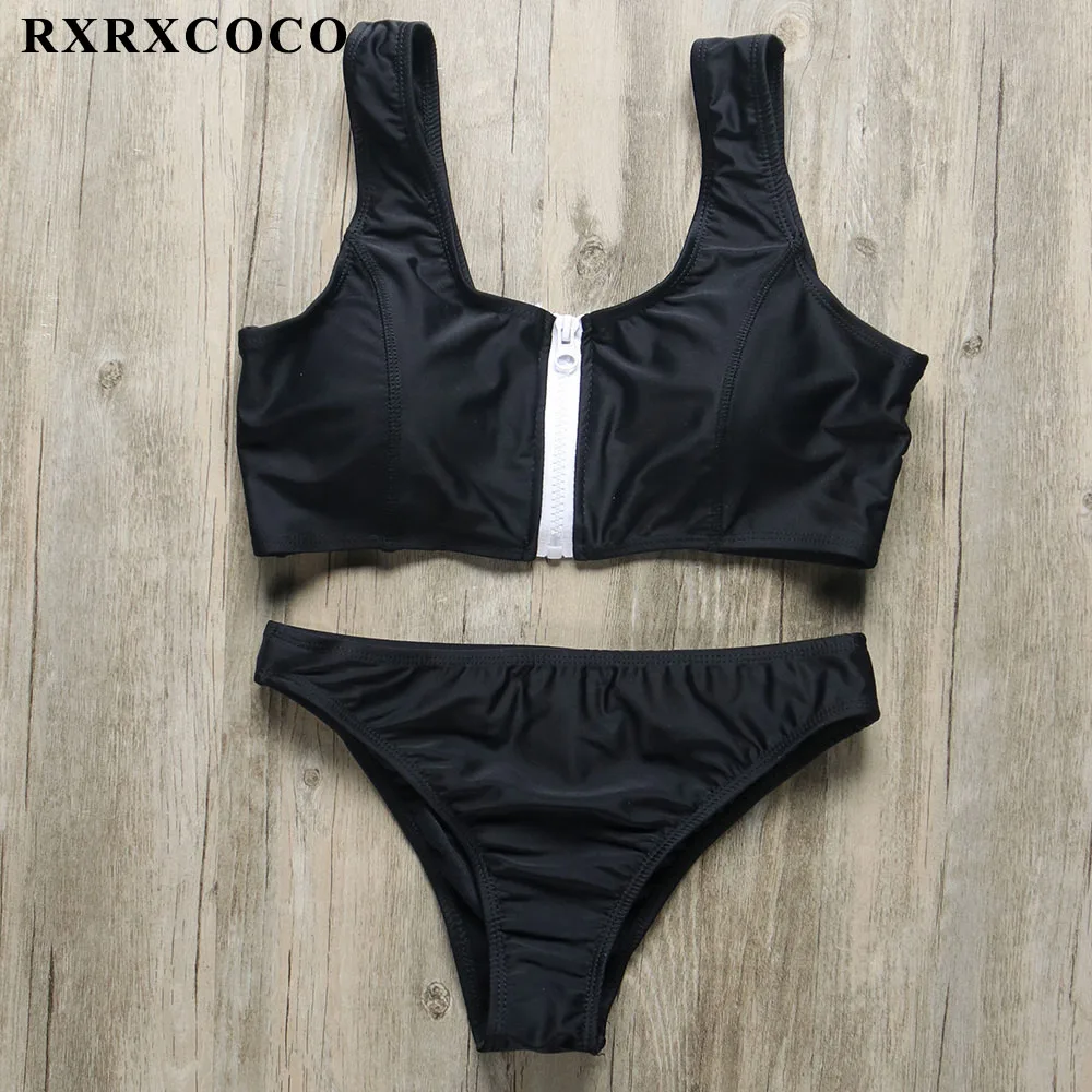 

RXRXCOCO Sexy 2018 Bikini Set Zipper Sport Swimsuit Women Swimwear Bathing Suit Padded Low Waist Maillot De Bain Femme Beachwear