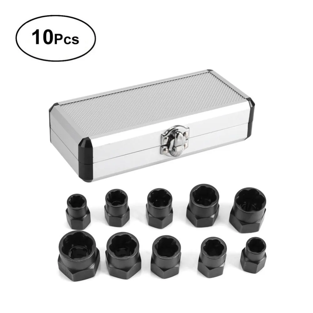 

10pcs/Set Damaged Bolt Nuts Screws Remover Extractor Removal Tools Set Nut Removal Socket Tool Threading Hand Tools Kit With Box