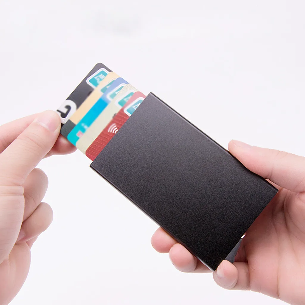 

Portable ultra thin Anti-Theft credit bank ID card holder High-Grade Alumina Solid Color business name Card case Box