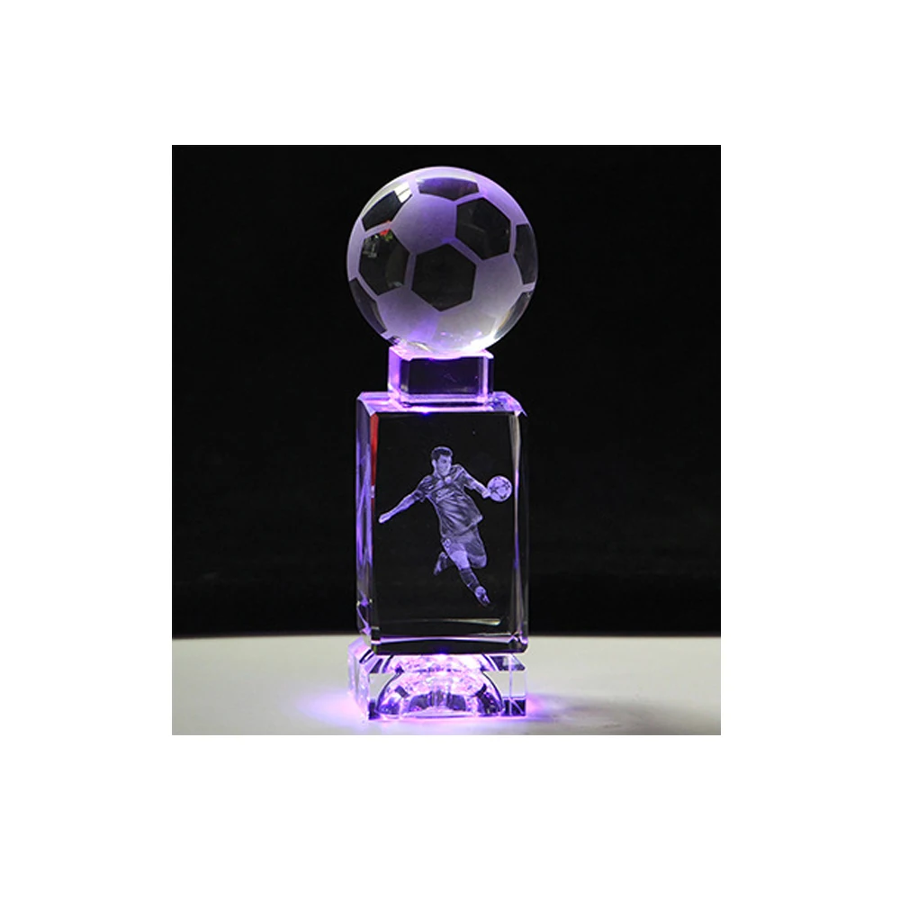 3D футбол с лазерной гравировкой кварцевый кристалл стекло светодиодный светильник куб фигурки кристаллы miniaturas футбол сувениры для поклонников футбол подарок