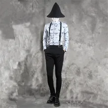 Новая мужская одежда стилист волос тонкие Подтяжки брюки конический тип Эластичные Обтягивающие нагрудники брюки певица костюмы