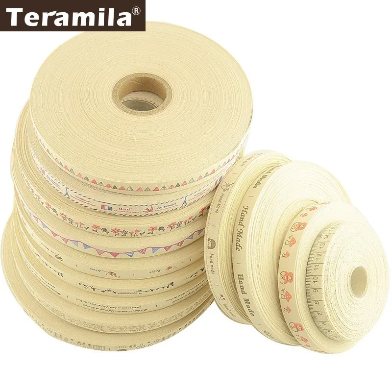 

Teramila Fabric "Hand made" Design Printed Cotton label Ribbons DIY Sewing Handcraft Garment Accessories 1.5CM Width 2M/Lot
