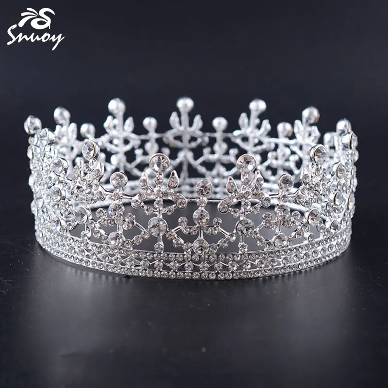 

Snuoy Full Round Queen Crown Wedding/Birthday Rhinestone Circle Tiaras and Crowns Prom Halo Female Hair Jewelry Ceremony HG203