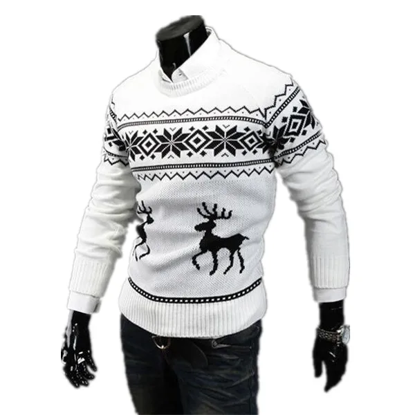 Высокое качество осень зима тонкий круглый вырез для мужчин свитера Стильный модный свитер Олень шаблон пуловер свитер