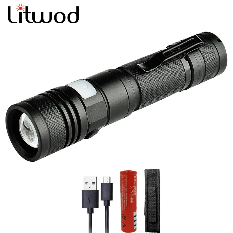 Litwod z30 1301 тактический светодиодный фонарь 4000 люмен XM-L T6 Zoomable 5 режимов алюминиевый фонарь для кемпинга с Micro USB