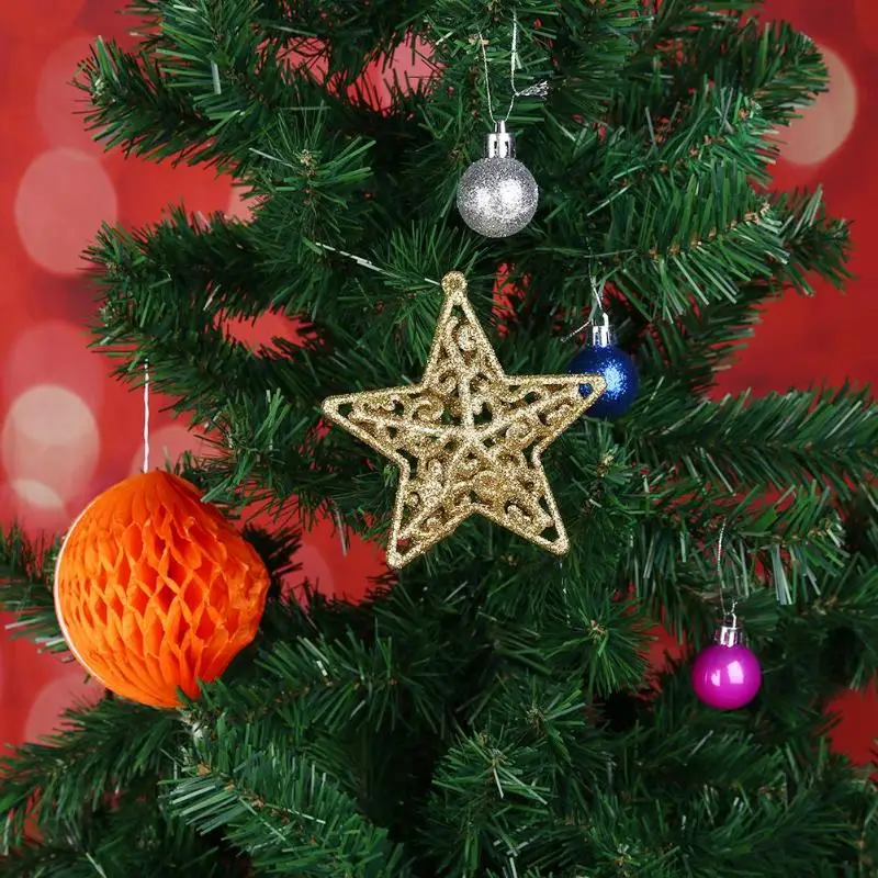 Полые блестящие Рождественские звезды золото серебро 3D в форме листа кулон Висячие украшения Рождественские украшения для дома