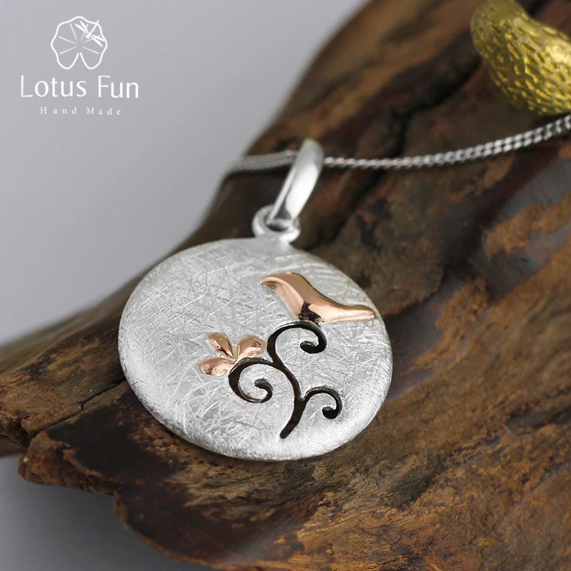 

Lotus Fun Real 925 Sterling Silver Handmade Fine Jewelry Ethinc Tree and Bird Design Pendant without Necklace for Women