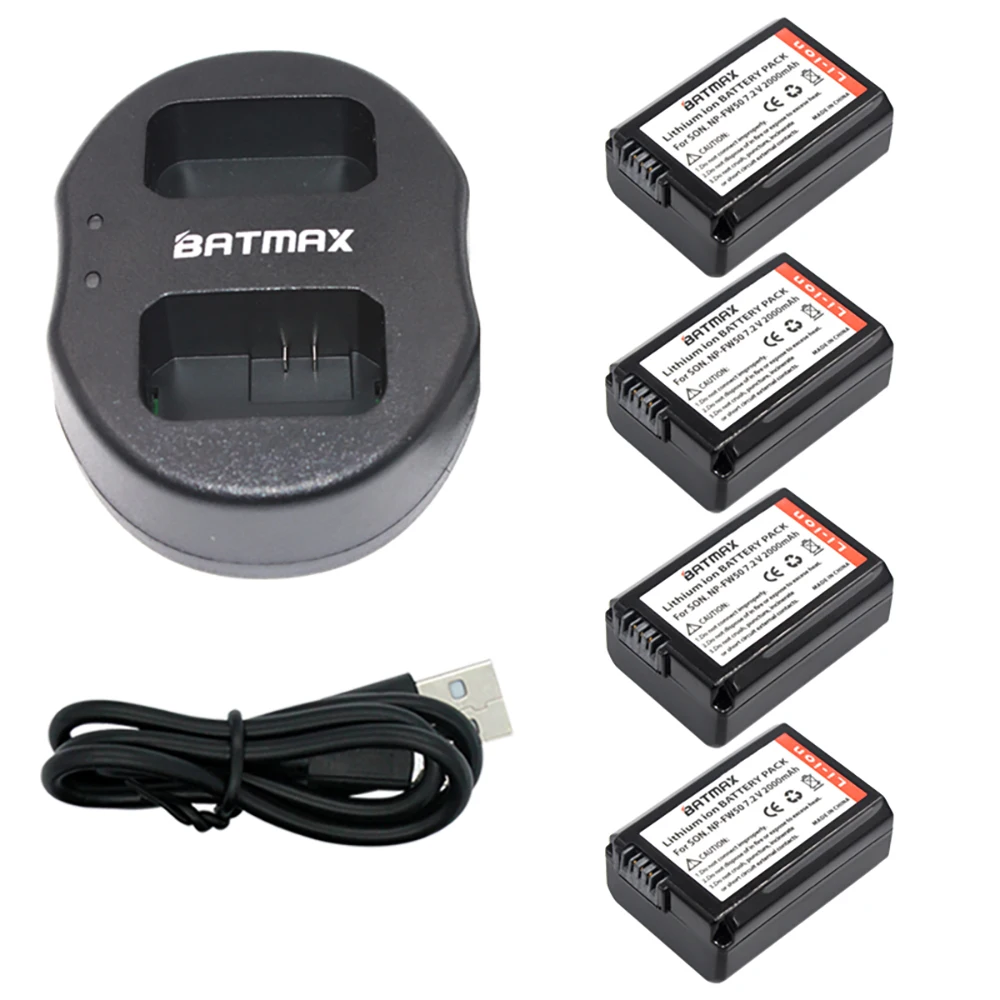 

4pc NP-FW50 NP FW50 Rechargeable Battery+USB Dual Charger for Sony a37 NEX-5 NEX-5A NEX-5C NEX-5DB NEX-5HB NEX-5K Alpha 7R II
