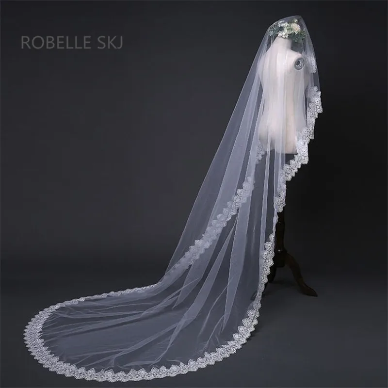 2018 One Layer Lace Cathedral Bridal Veil Long Wedding Veil without
