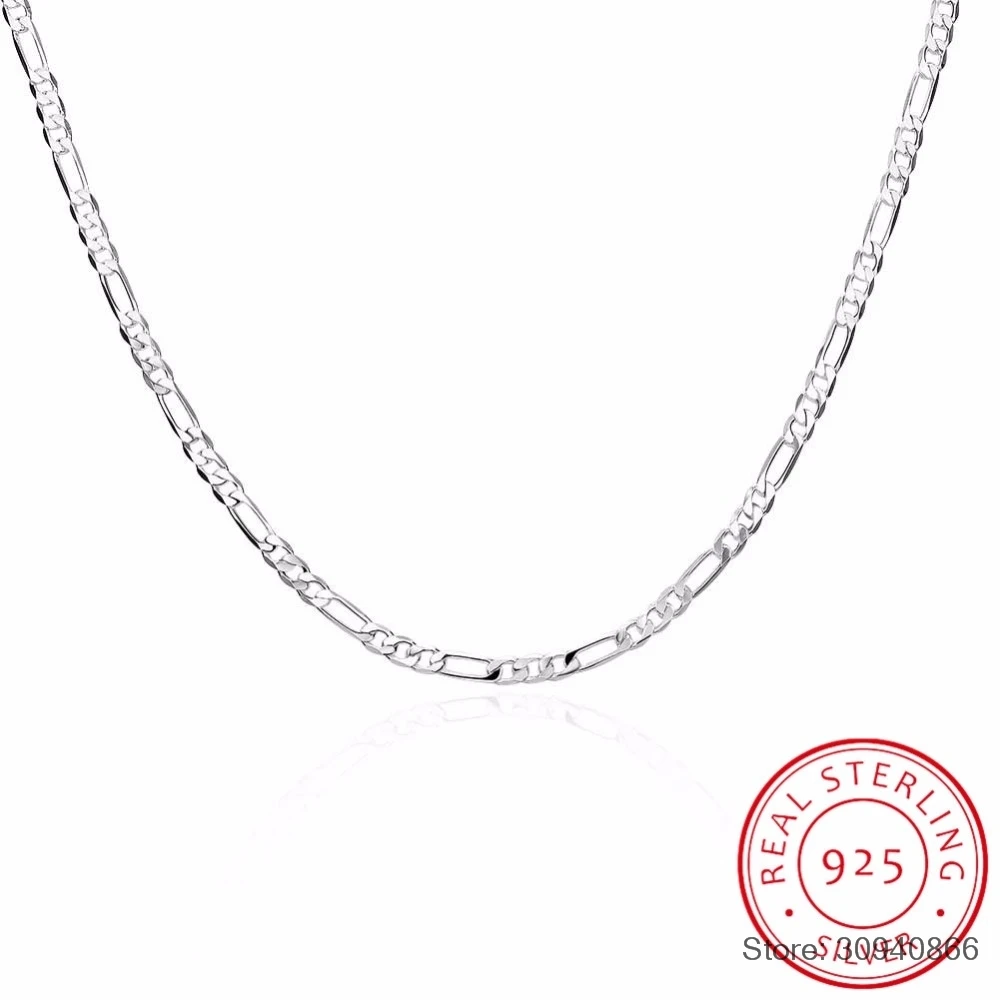 

40-75cm Slim 925 Sterling Silver 4mm Figaro Chain Necklace Women Girl Boy Kids Italy Jewelry kolye collares sieraden Colier