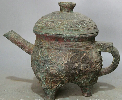 

JP S0524 12" Old Ancient Chinese Bronze flower handle vessel teapot Wine Tea Pot Flagon