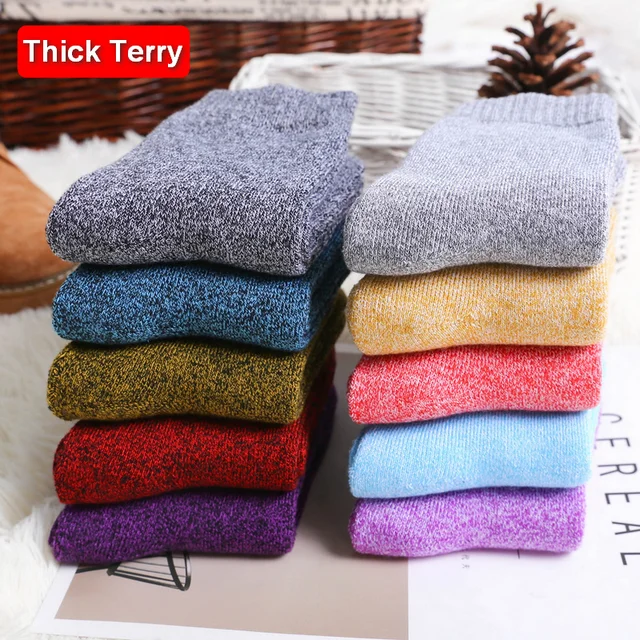 10Pairs/Lot Eur36 42 Women Fashion Colorful Terry Socks Winter Thick Warm Combed Cotton Socks Female Hot s332