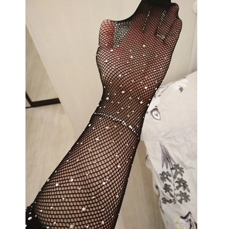 란제리 섹시한 오픈 베어 가랑이 그물 팬티 스타킹 라인 석 액세스 여성 블랙 가랑이없는 메쉬 Fishnet 나일론 스타킹 꽉