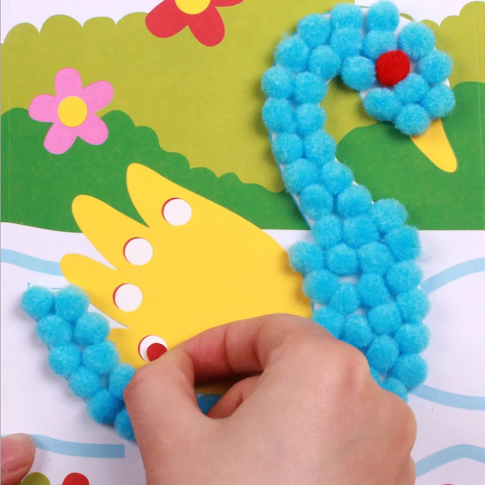 

DIY Kids Plush Ball Painting Stickers Children Educational Cartoon Handmade Toys For Baby Child Development