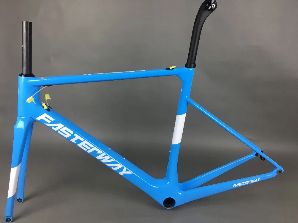 Perfect light blue 2018 TAIWAN FASTERWAY classic carbon road frameset UD weaves carbon bike frame:Frameset+Seatpost+Fork+Clamp+Headset 62