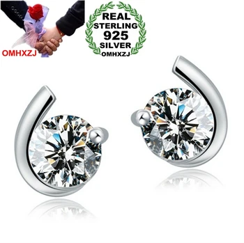 

OMHXZJ WHOLESALE Fashion jewelry Heart & Arrow Cupid cut skill art moon AAA zircon REAL S925 STERLING SILVER STUD EARRINGS YS79