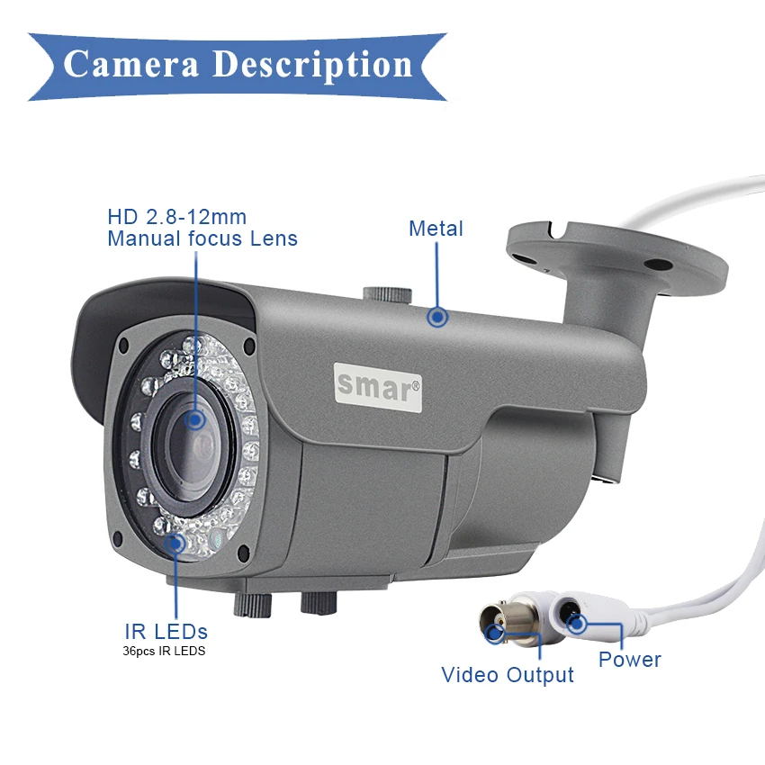  Smar 4X Zoom 720P 1080P AHD Camera Outdoor 2.8-12mm Manual Focus Lens HD Bullet Camera Night Vision - 32525683956