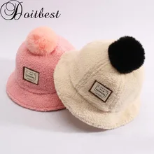Doitbest/для детей от 2 до 7 лет, зимнее детское ведро, шапки для рыбалки, Детская меховая шапка с меховым помпоном, Вельветовая однотонная зимняя шапка в рыбацком стиле для мальчиков и девочек