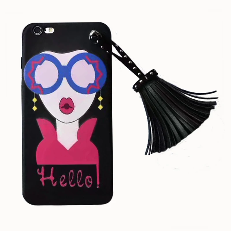 2017 Korea fashion sexy girl lips sunglasses pu leather tassel lanyard