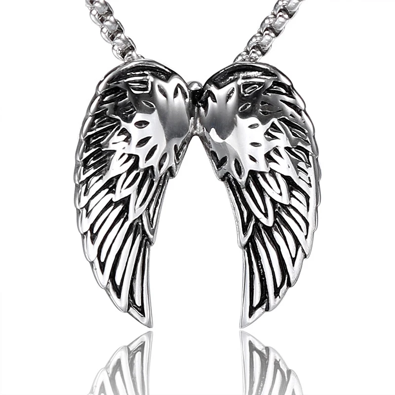 

Antique Vintage Ancient Stainless Steel Pendant Angel Wings Necklace for Women Men Choker Charm DIY Jewlery Making