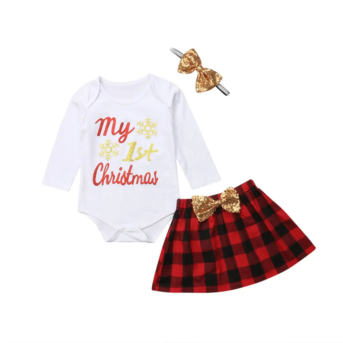 Emmababy My 1st Рождественская Одежда для новорожденных девочек комбинезон с длинными рукавами+ юбка-пачка+ повязка на голову, комплект на возраст от 0 до 18 месяцев