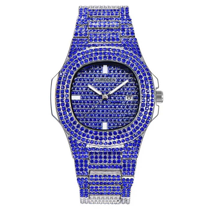 Iced Out часы для женщин хип-хоп Bling Diamond мужские деловые часы из нержавеющей стали горячие модные женские наручные часы женские часы мужские - Цвет: Синий