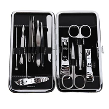 Portable 13pcs Stainless Steel Nail Art Manicure Set Nail Care Tools with Mini Finger Nail Cutter Clipper File Scissor Tweezers