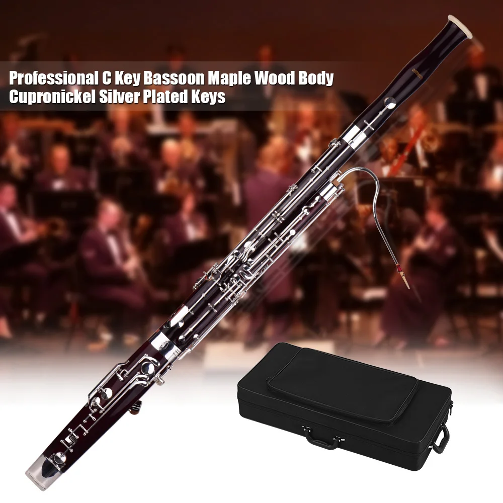 Ammoon Professional C Key Bassoon Maple Wood Body cupronicel ключи с серебристым напылением с тростниковыми перчатки, Чистящая салфетка чехол для переноски