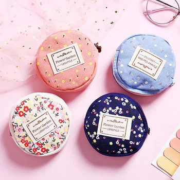 

Round Coin Purse Women Fresh Floral Coin Wallet Zipper Bag Change Pouch Key Holder Small Mini Storage Case Pouch Money Bags Gift
