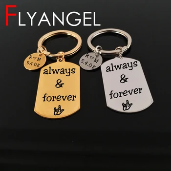 

Custom Data And Name Initial Personalized Key Holder Lover Valentine's Gifts Engraved Alway Forever Car Key Tag Gesture Keyring
