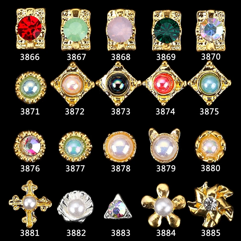 

4-8mm nail charm 3D nail decal 100Pcs nail polish design curved back gel gold alloy charms Nail Art Decoration chain style pearl